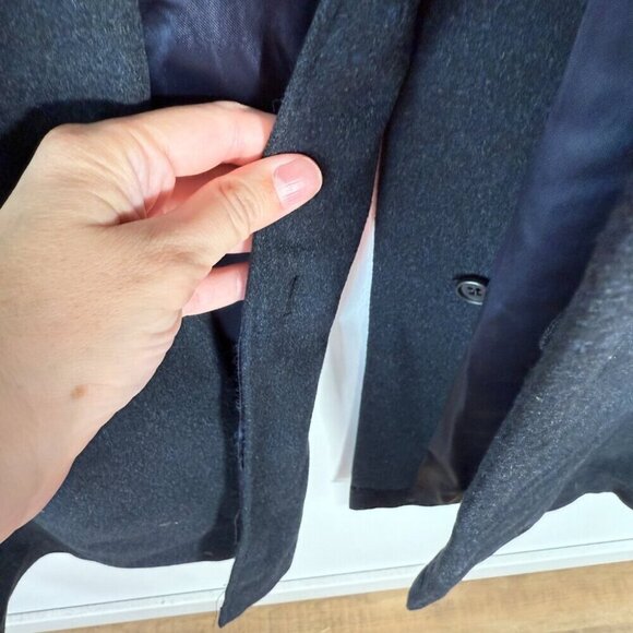 Samuelsohn Men's Navy Wool Cashmere  Long Coat Classic Minimalist Size 40 - Picture 10 of 10